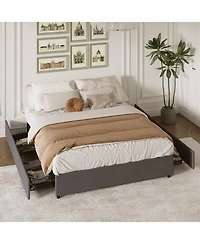 Homfan Space-Saving Platform Bed Frame with 4 Storage Drawers - Linen Upholstered