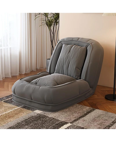 Rainsken Foldable Lazy Sofa Bed, Corduroy Upholstered Lounge Chair with 5 Adjustable Position for Living Room, Reading Room, Bedroom