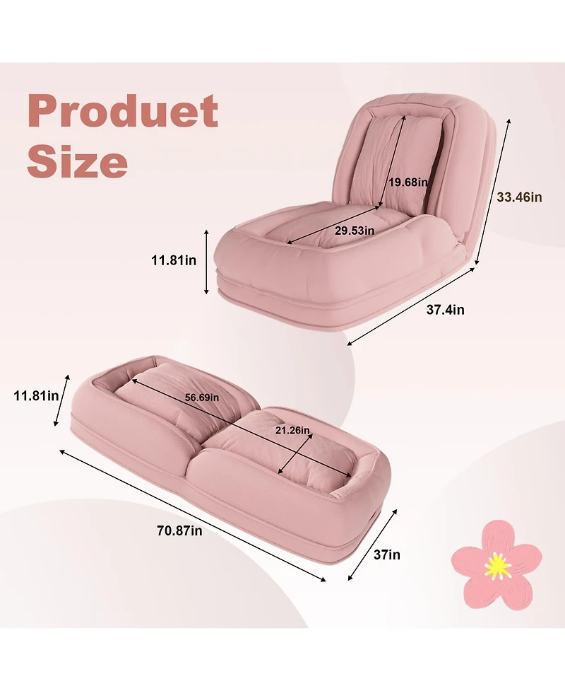 Rainsken 5-Position Adjustable Foldable Lazy Sofa Bed, Space-Saving Corduroy Upholstered Lounge Recliner, Multi-Scene Sleeper Chair for Living Room