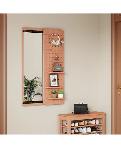 Busdays Full Body Wall Mounted Mirror with Shelf and Hook 47.6 x 15.7 Inch Multifunctional Design Panel for Bedroom Living Room Entryway