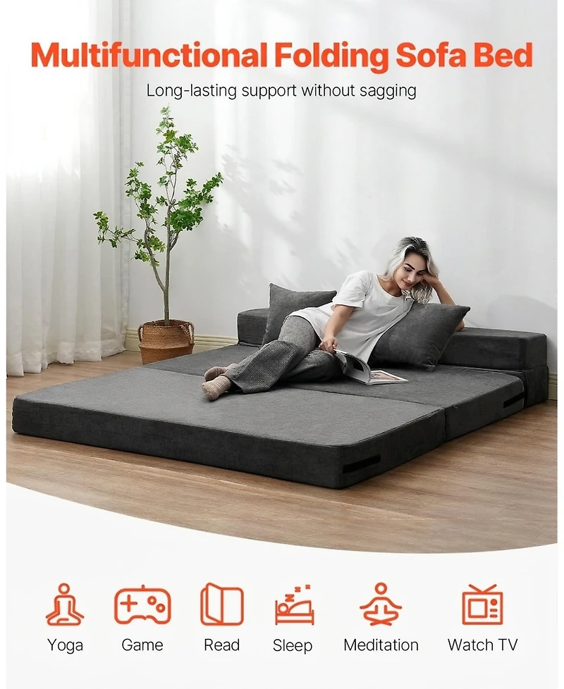 Sugift Folding Sofa Bed, 3-in-1 with Memory Foam Mattress, Convertible Sleeper Chair