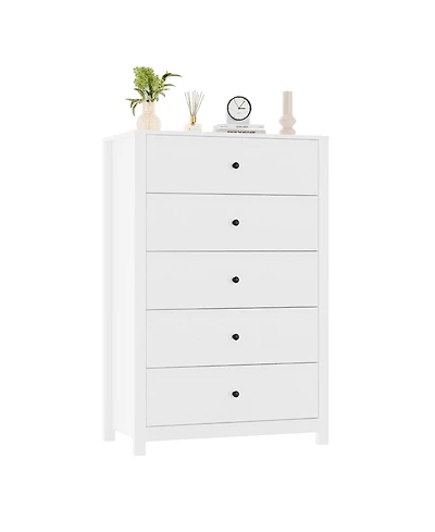 gaomon Modern 5 Drawer Wooden Dresser Chest, Tall Cabinet with Deep Storage Drawers, Metal Knobs
