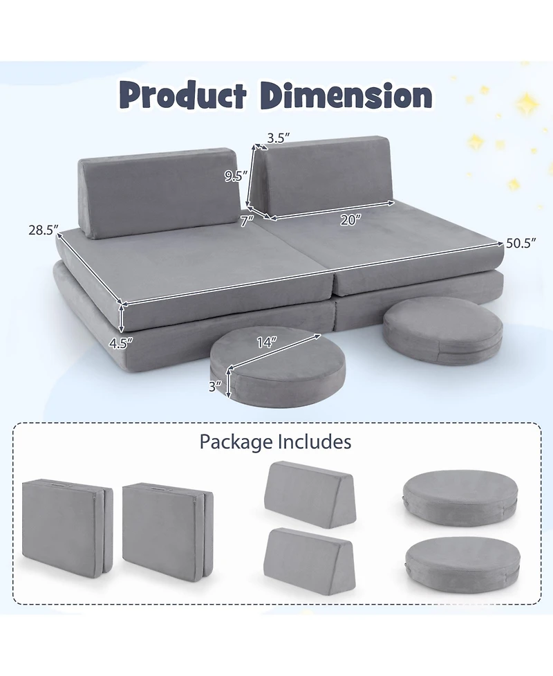 Sugift 6 Piece Modular Kids Play Couch Set with Washable Covers