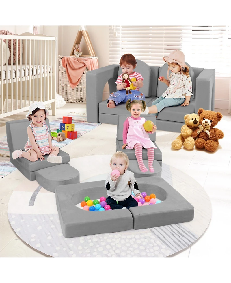 Sugift 8 Piece Modular Kids Play Couch with Soft Fabric Upholstery