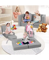 Sugift 8 Piece Modular Kids Play Couch with Soft Fabric Upholstery