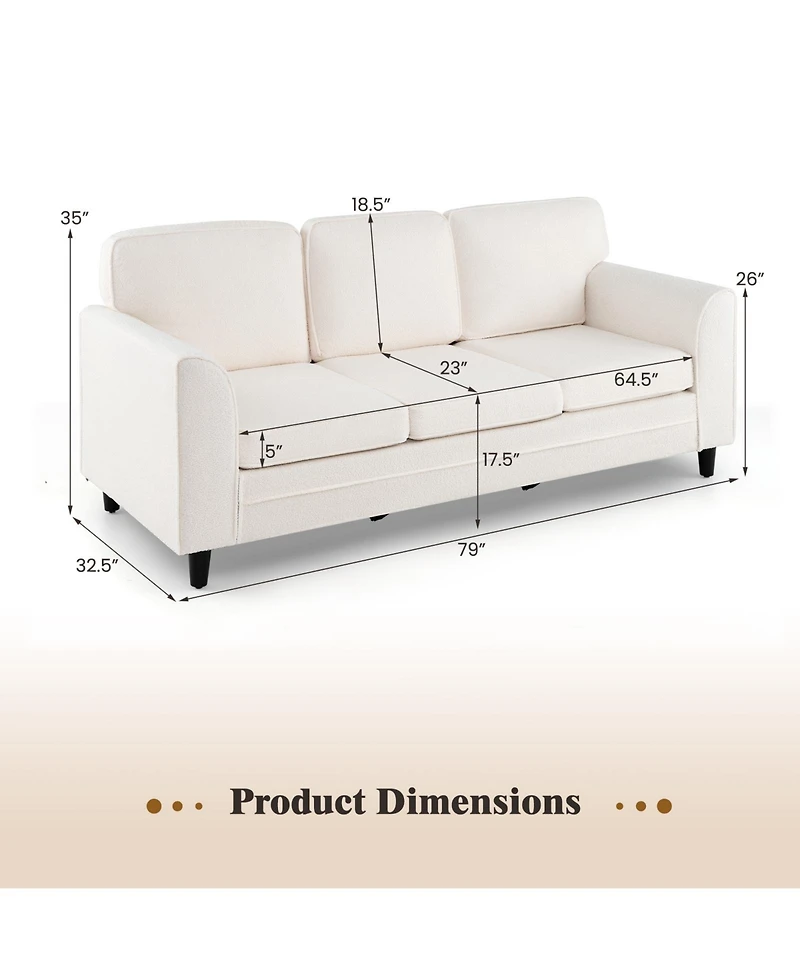 Sugift Upholstered Three Seat Sofa with Plush Back Cushions