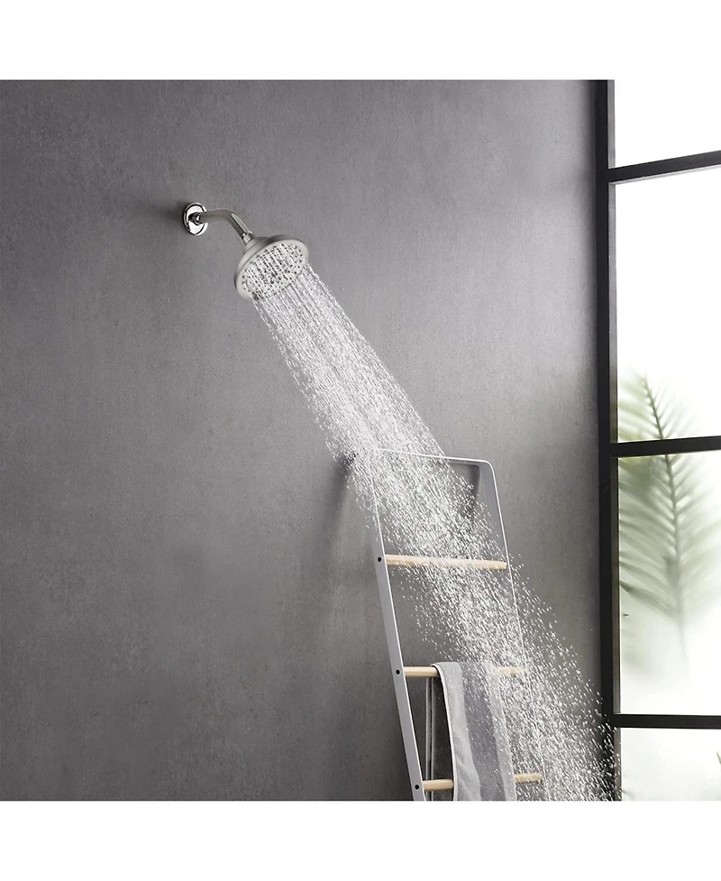 Busdays 5 Inch Brushed Nickel High Pressure Fixed Shower Head 6 Spray Settings Rain Showerhead with Anti Clogging Nozzles Low Flow Easy Install