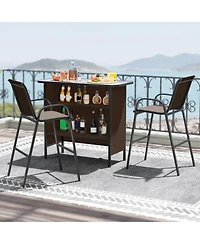 Gouun 3-Piece Outdoor Bar Set with Fabric Chairs, Footrest, and 2-Tier Shelf