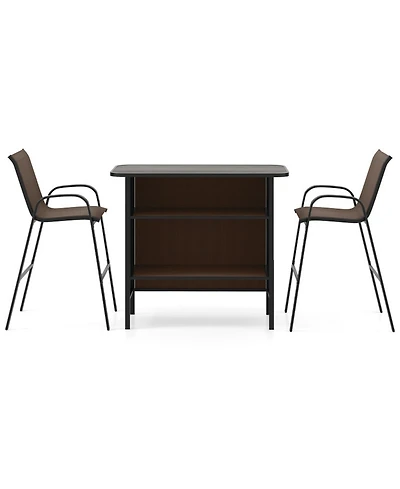 Gouun 3-Piece Outdoor Bar Set with Fabric Chairs, Footrest, and 2-Tier Shelf