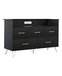 gaomon Wooden Dressers for Bedroom with 5 Storge Drawers and Led Lights and Charging Station