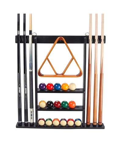 Gse Games & Sports Expert Wood Wall Mounted Pool Cue Rack with Metal Hook, 6