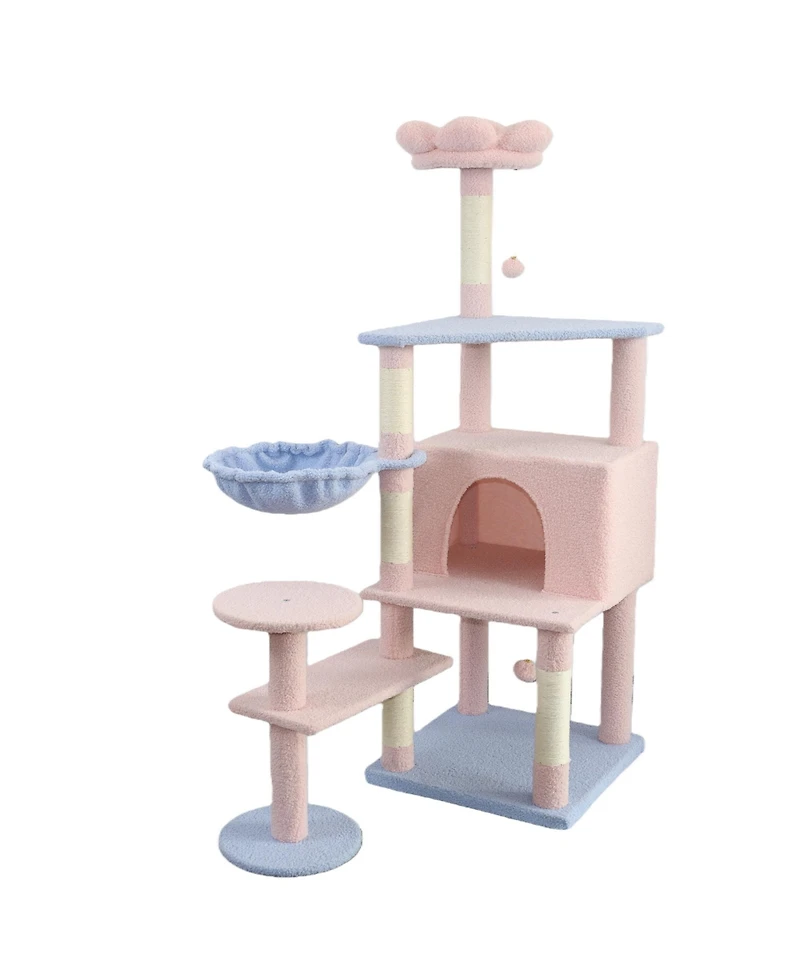 Zeus & Ruta Large Condo Cat Tree with Removable Floral Cushion Hammock