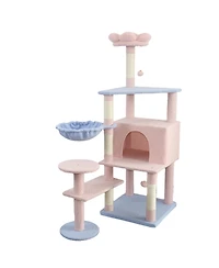 Zeus & Ruta Large Condo Cat Tree with Removable Floral Cushion Hammock