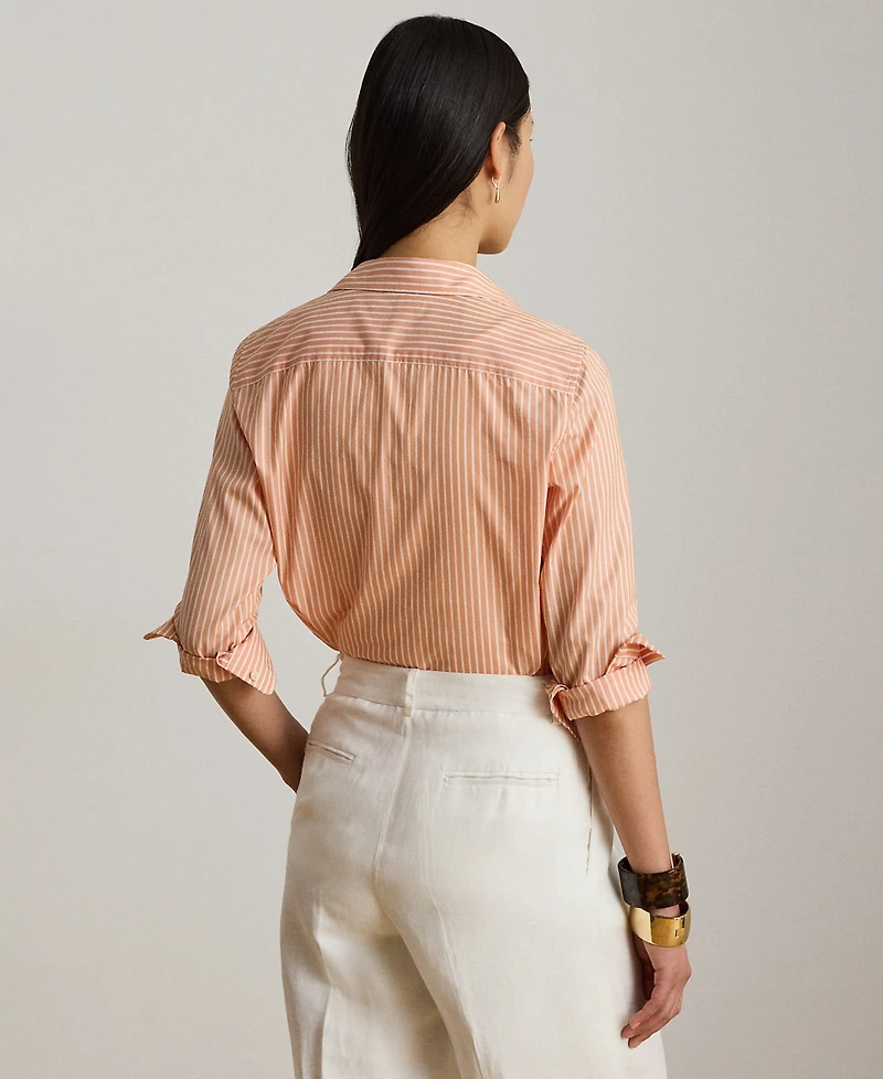 Lauren Ralph Petite Point Collar Classic Fit Striped End-On-End Shirt