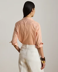 Lauren Ralph Petite Point Collar Classic Fit Striped End-On-End Shirt