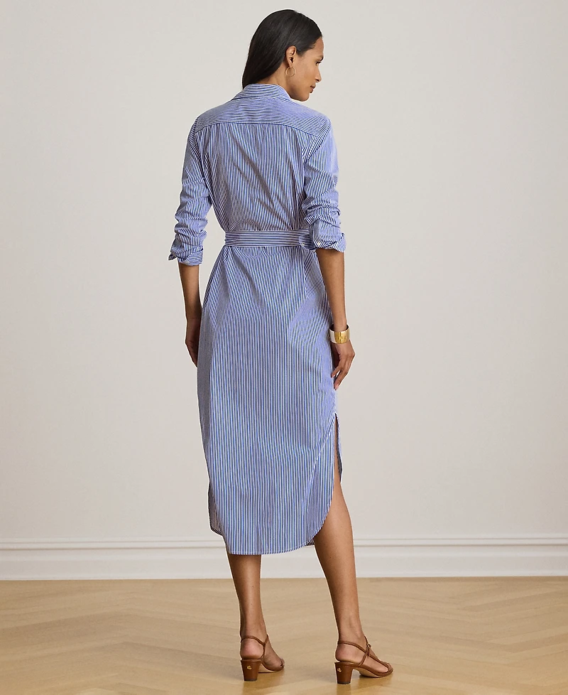 Lauren Ralph Petite Striped Point Collar Broadcloth Shirt Dress