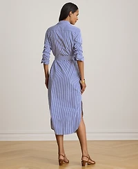 Lauren Ralph Petite Striped Point Collar Broadcloth Shirt Dress