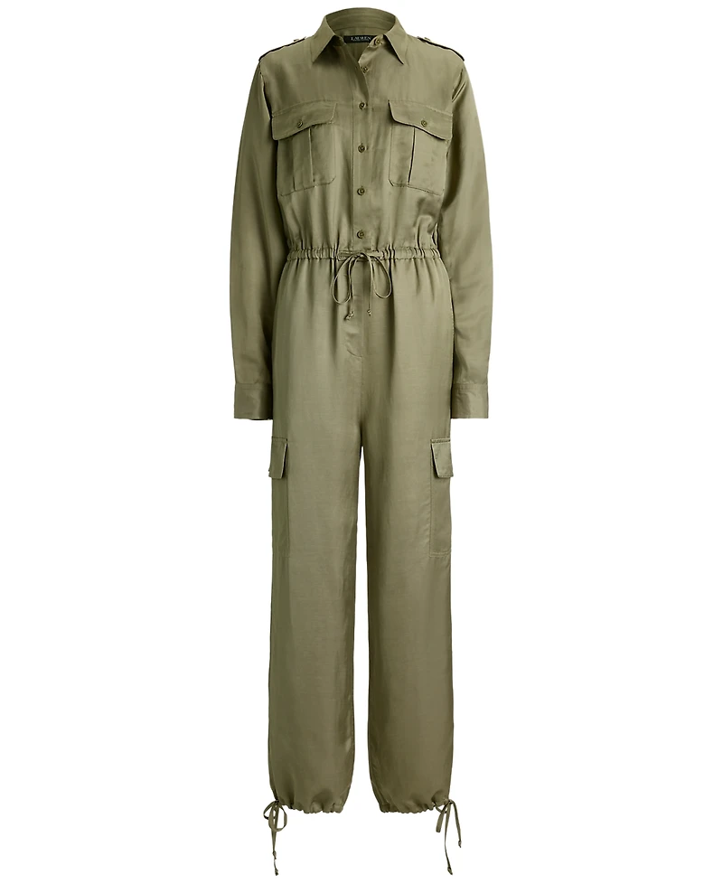Lauren Ralph Petite Spread Collar Shantung Cargo Jumpsuit