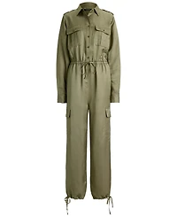 Lauren Ralph Petite Spread Collar Shantung Cargo Jumpsuit