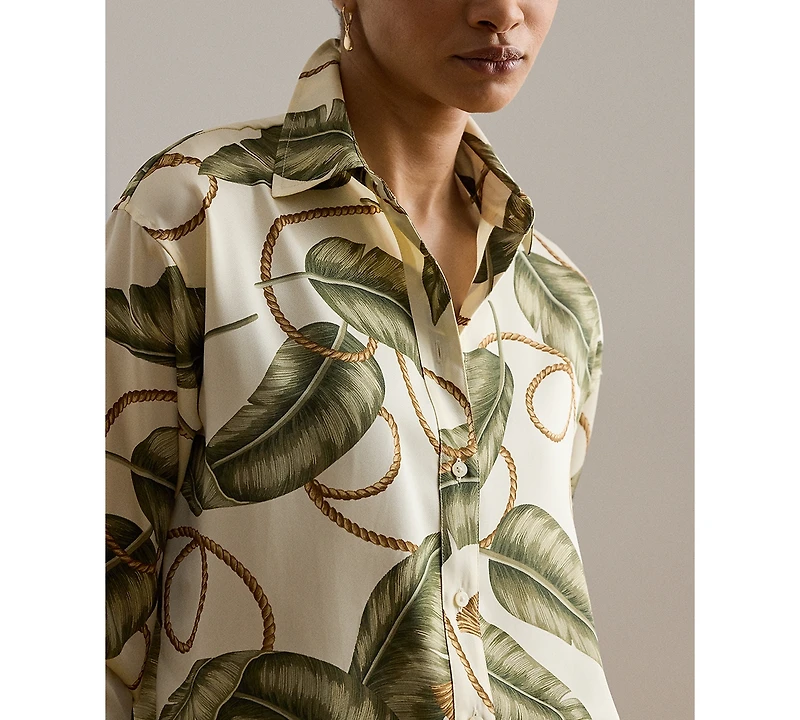 Lauren Ralph Petite Point Collar Relaxed-Fit Rope-Print Twill Shirt