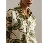 Lauren Ralph Petite Point Collar Relaxed-Fit Rope-Print Twill Shirt