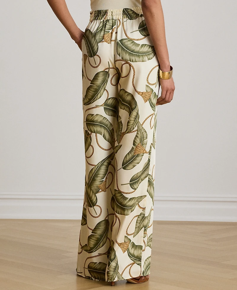 Lauren Ralph Petite High-Rise Rope-Print Twill Wide-Leg Pants