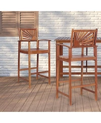 sumyeg 2-Piece Outdoor Acacia Wood Bar Chairs with Sunflower Back and Armrests