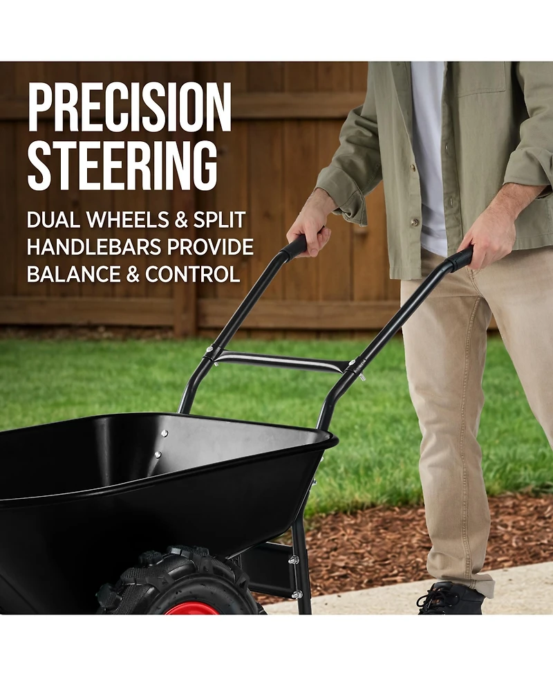 Best Choice Products Heavy Duty Dual-Wheel Wheelbarrow Garden Cart w/Built Stand, 500lb Capacity, Extra Large Wheels