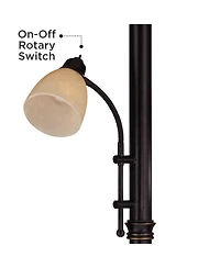 Regency Hill Garver Rustic Retro Torchiere Floor Lamp with Riser Tall Oil Rubbed Side Light Amber Glass for Living Room Reading