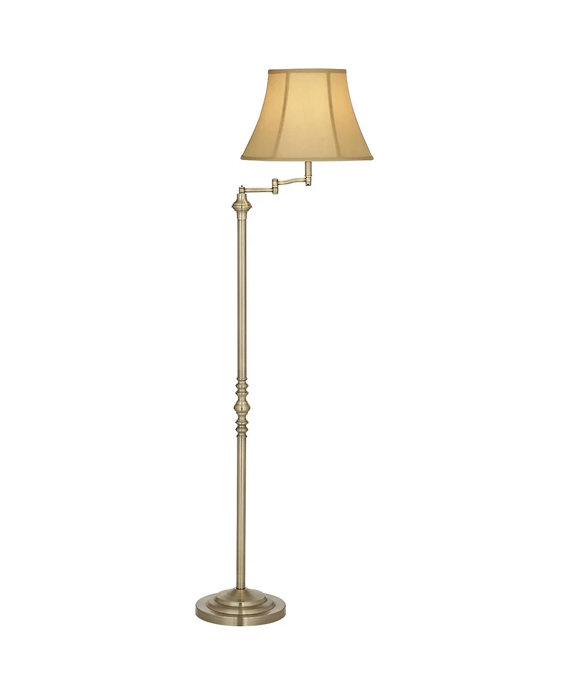 Regency Hill Montebello Traditional Tall Standing Floor Lamps Set of 2 Lights Swing Arm Metal Antique Brass Finish