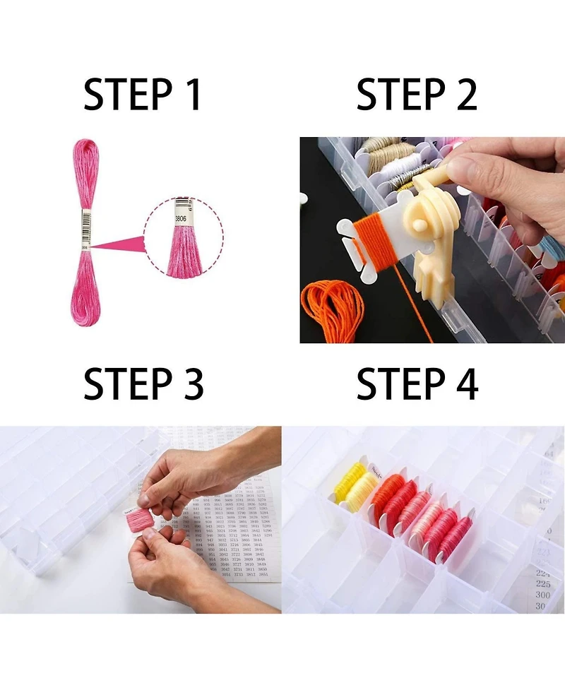 Gnuadz Embroidery Floss Organizer Storage Box Bobbin Winder 24 Compartments 40 Plastic Bobbins Stickers Craft Diy Sewing