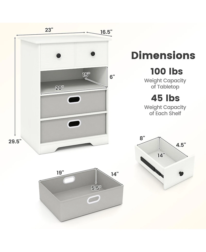 Slickblue 4-Drawer Storage Dresser with Open Shelves Modern Design