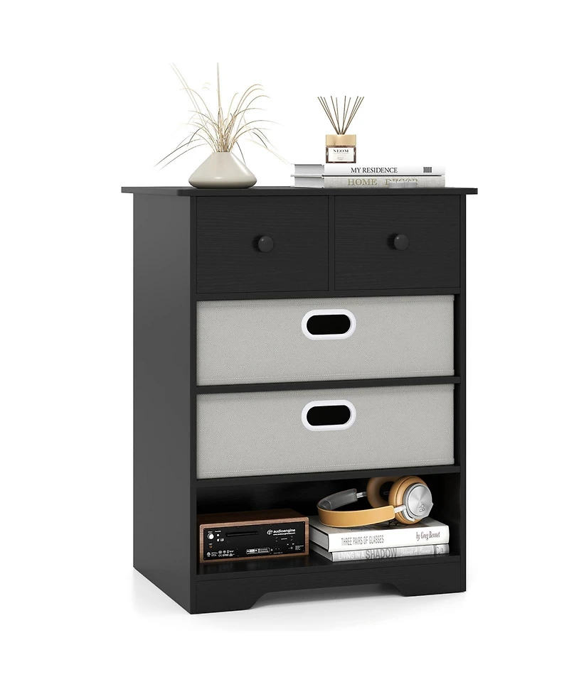Slickblue 4-Drawer Storage Dresser with Open Shelves Modern Design