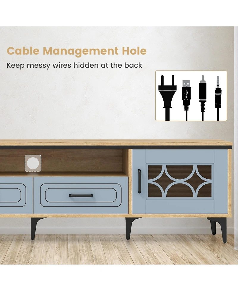 Sugift Farmhouse Tv Stand for TVs up to 80 in with Two Drawers