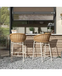 sumyeg Santorini 28" Wicker Back Outdoor Bar Stool with Cushion, Patio Bar Chair Set of 2