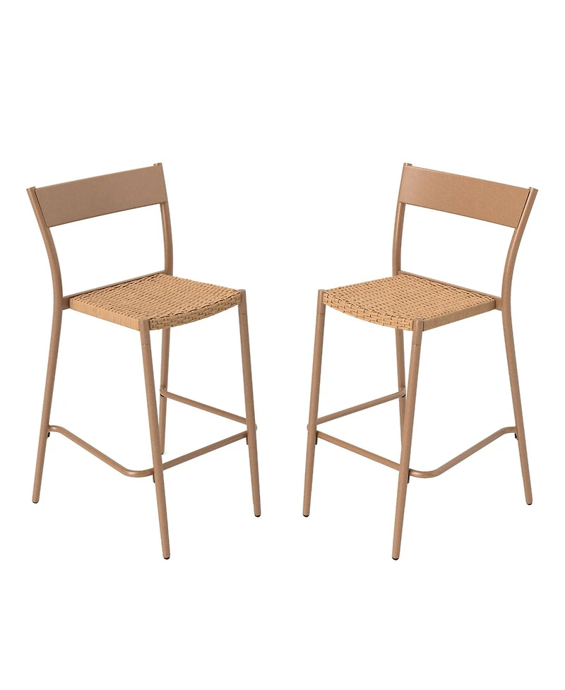sumyeg Set of 2 Patio Bar Stools with Rattan Seat and Metal Backrest
