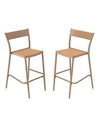 sumyeg Set of 2 Patio Bar Stools with Rattan Seat and Metal Backrest