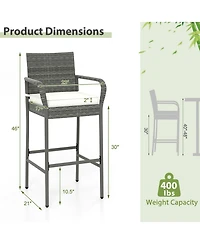 sumyeg Set of 2 Patio Wicker Bar Stools with Armrests and Cushions
