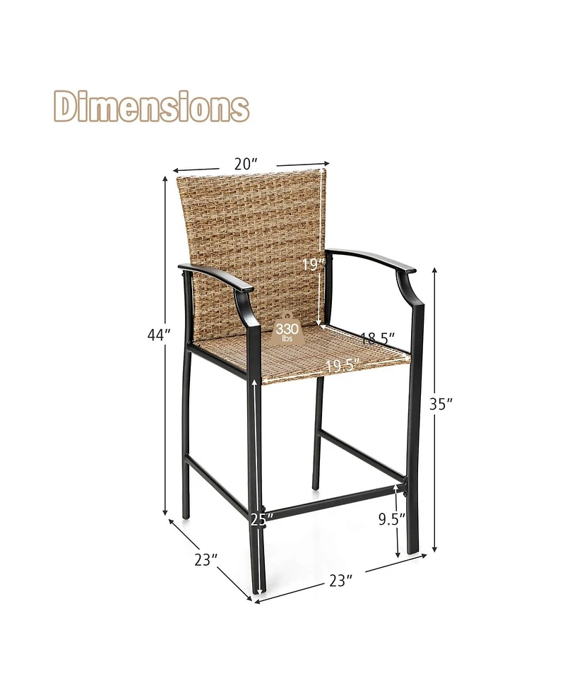 sumyeg Set of 4 Patio Rattan Bar Stools with Cushions