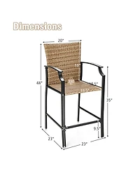 sumyeg Set of 4 Patio Rattan Bar Stools with Cushions