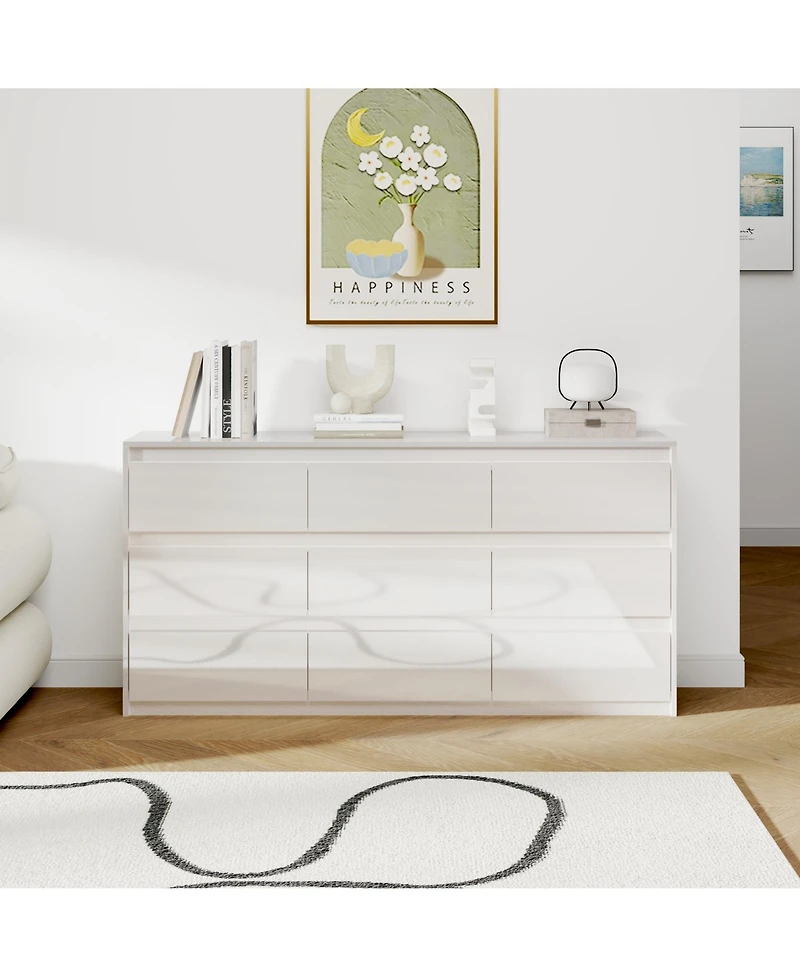 Famapy 63" High Gloss 9 Drawer Dresser,Modern Bedroom Chest