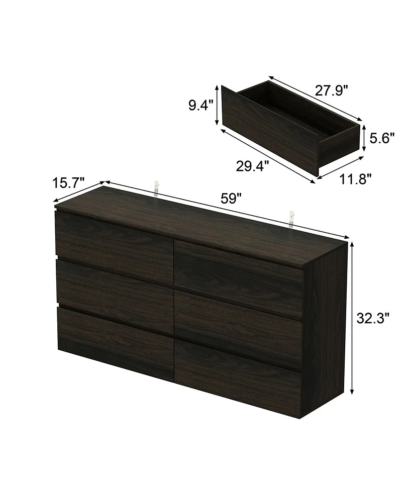 Famapy 6-Drawers Wood Chest of Drawer Cabinet Organizer Dresser