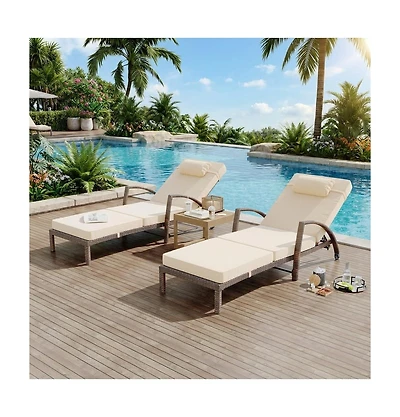 gaomon Outdoor Wicker Chaise Lounge Chair with Cushion, Wicker and Cushion, 2pcs