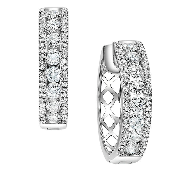 Diamond Openwork Small Hoop Earrings (1-1/2 ct. t.w.) in 14k White Gold, 0.75"