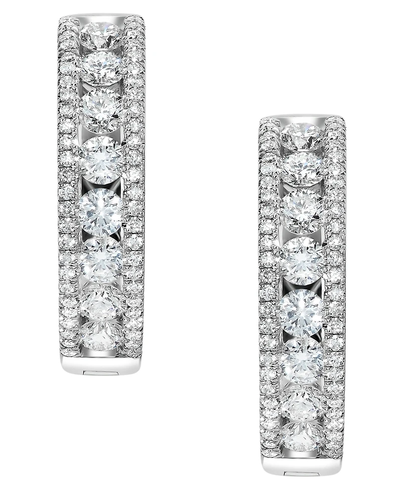 Diamond Openwork Small Hoop Earrings (1-1/2 ct. t.w.) in 14k White Gold, 0.75"