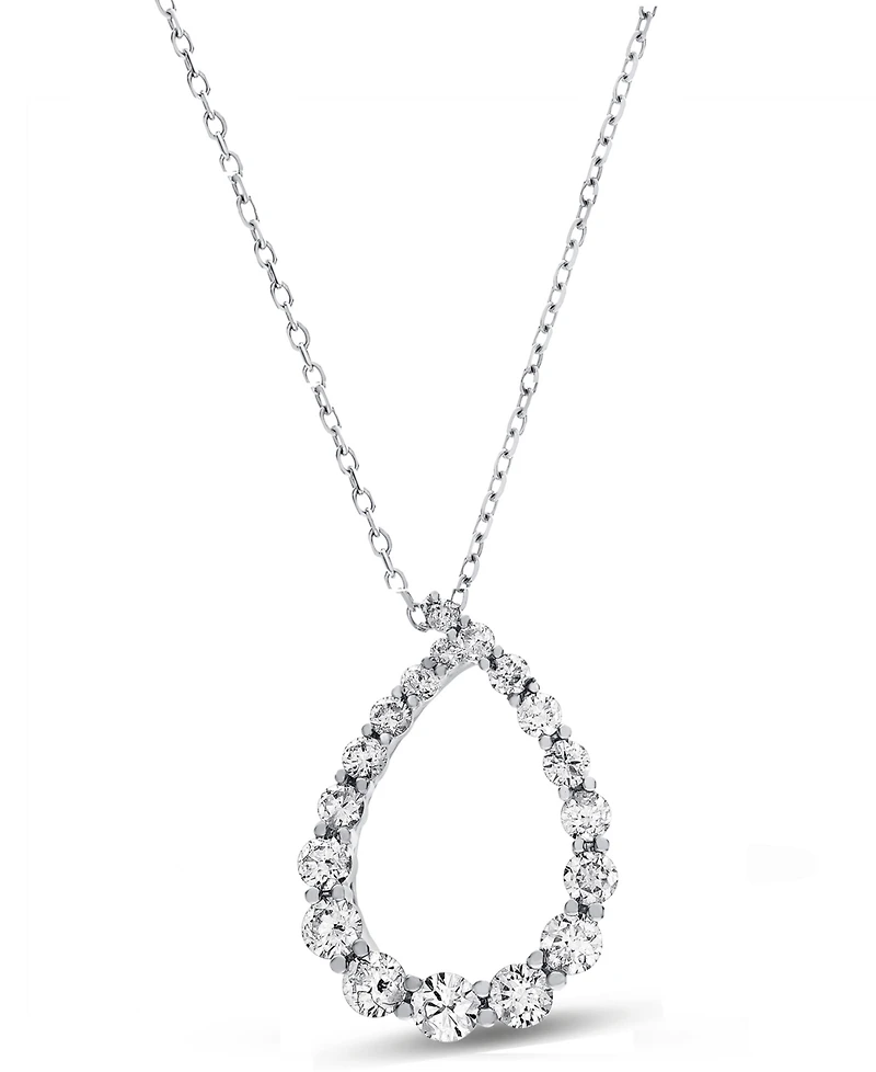 Diamond Graduated Teardrop Pendant Necklace (1/2 ct. t.w.) in 14k White Gold, 16" + 2" extender