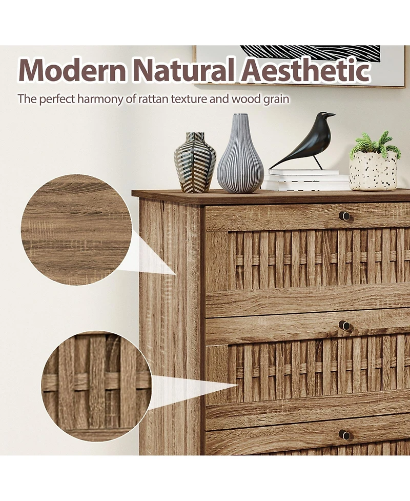 Slickblue Oak 4-Drawer Storage Dresser with Metal Legs for Bedroom Organization