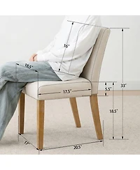 Maison Boucle Set of 2 Linen Upholstered Dining Chairs with Solid Wood Legs