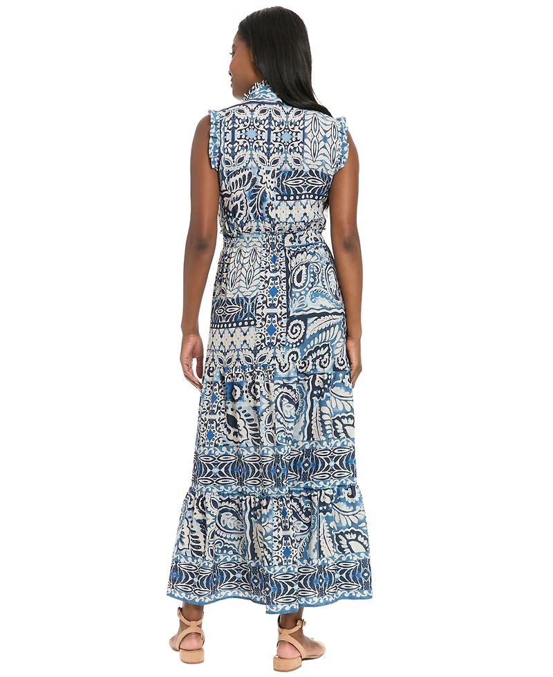 London Times Women's Collared Tiered Maxi Dress