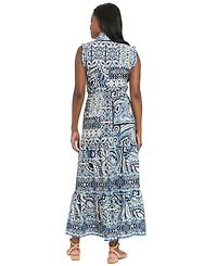 London Times Women's Collared Tiered Maxi Dress